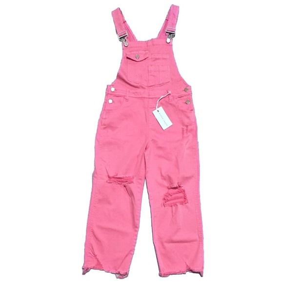 Risen Jeans Pants - Risen Women's Small Pink Distressed Cropped Overalls New With Tags!!!!